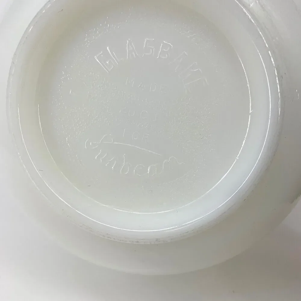 Vintage Glasbake 20 CJ for Sunbeam Milk Glass Mixing Bowl with Pour Spout